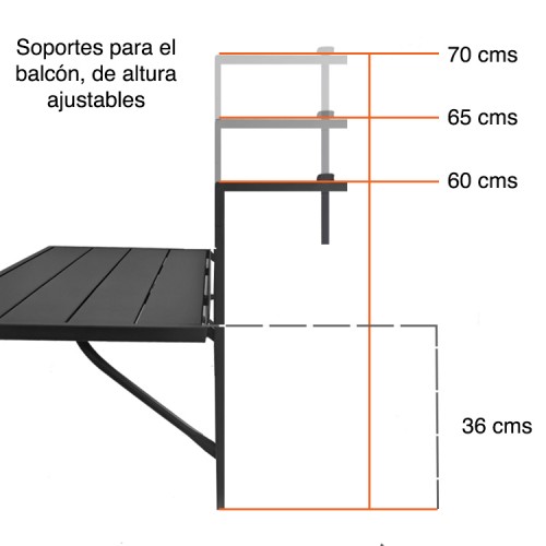 Mesa para balcón colgante abatible plegable baranda