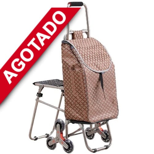 Carrito compras plegable asiento ruedas escalera Café