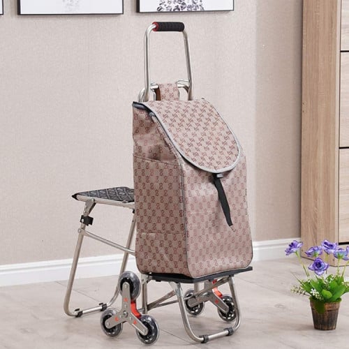 Carrito compras plegable asiento ruedas escalera Café