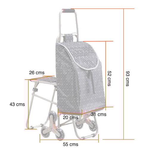 Carrito compras plegable asiento ruedas escalera Café