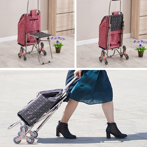 Carrito compras plegable asiento ruedas escalera Café