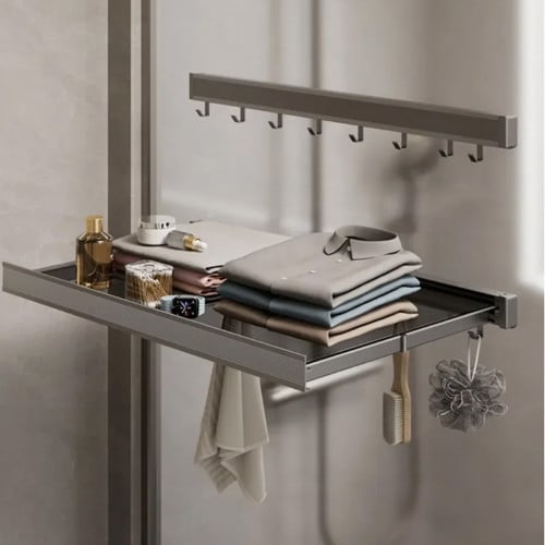 Colgador de ropa retráctil pared repisa ganchos