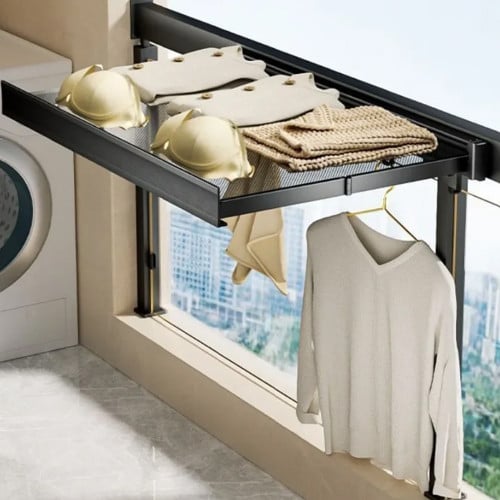 Colgador de ropa retráctil pared repisa ganchos