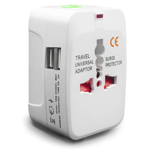 Adaptador enchufe viajes con 2 USB US AUS Europa UK