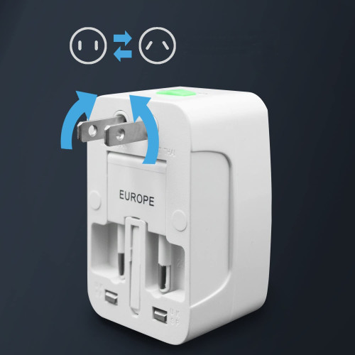 Adaptador enchufe viajes con 2 USB US AUS Europa UK