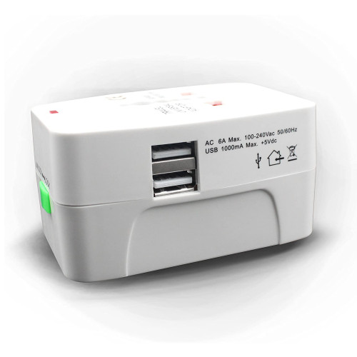 Adaptador enchufe viajes con 2 USB US AUS Europa UK