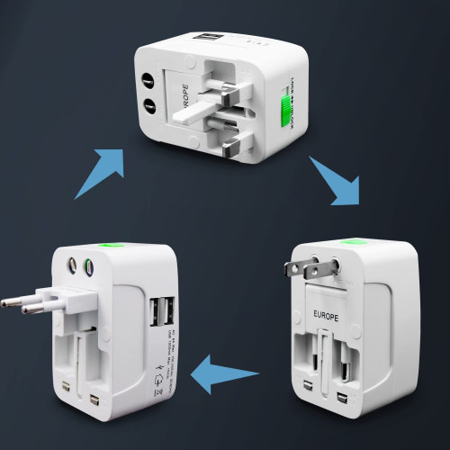 Adaptador Enchufe Viajes Con 2 Usb Us Aus Europa Uk