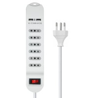 Alargador corriente Zapatilla 6 tomas 2 USB 2.1A