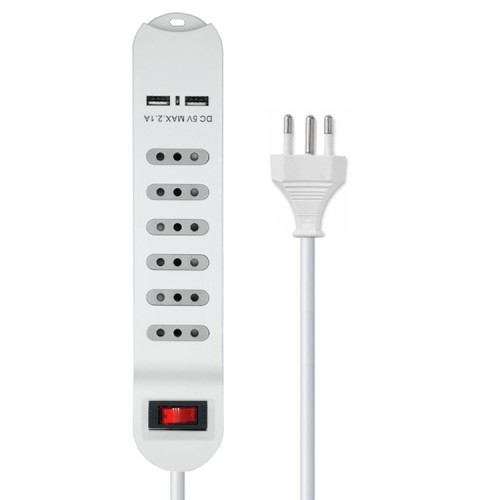 Alargador corriente Zapatilla 6 tomas 2 USB 2.1A