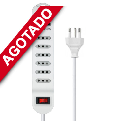 Alargador corriente Zapatilla 6 tomas 2 USB 2.1A