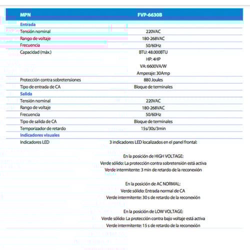 Protector de voltaje 6600W 30A 4HP bornera temp 220V