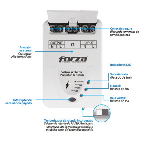 Protector de voltaje 6600W 30A 4HP bornera temp 220V