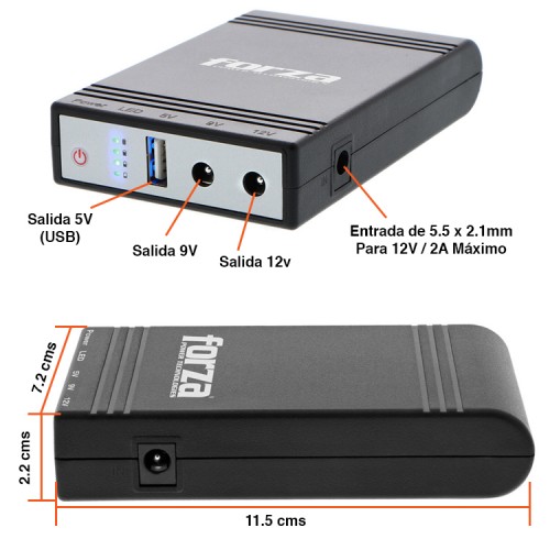 Mini UPS 5V / 9V / 12V de 14W Forza DC-140USB