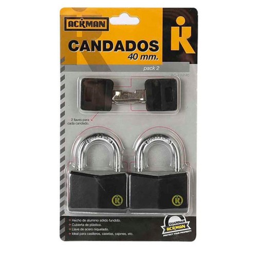 Candado con llave Pack 2 unidades 40 mm 
