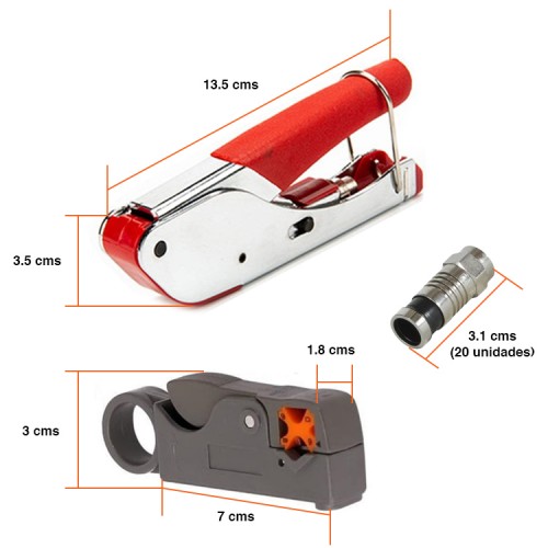 Kit crimpeadora pelacable Coaxial + 20 conectores RG6