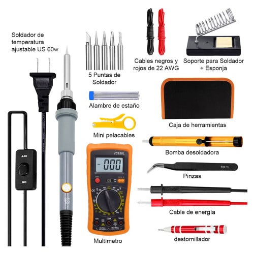 Kit 27 herramientas electrónica cautín tester destornillador Kit 27 herramientas electrónica cautín tester destornillador