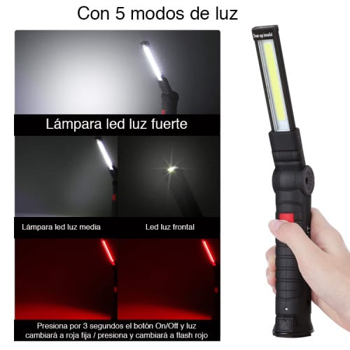 Linterna de trabajo led plegable recargable con imán