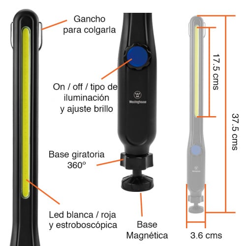 Linterna de trabajo magnética giratoria Luz blanca y roja 