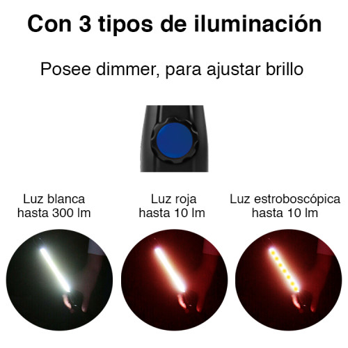 DM Linterna trabajo led recargable magnética luz blanca y roja