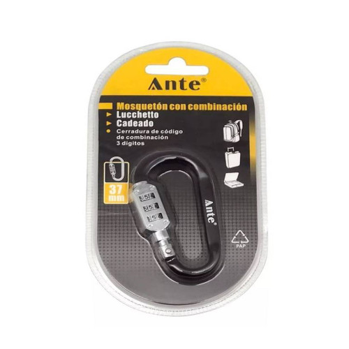 Mosquetón de seguridad con clave 37 mm Negro