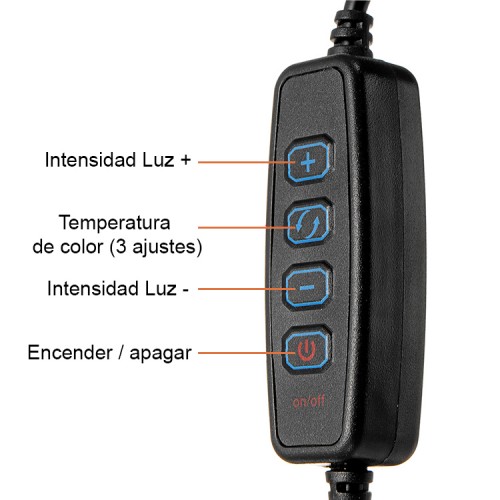 Aro Anillo Luz led tripode iluminación ajustable 33 cms 
