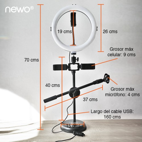 Soporte Stand Micrófono Celular Aro Luz 26 cms