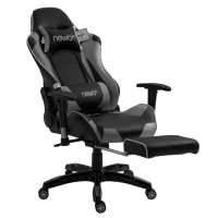 Silla Gamer Gris y Negra Ergonómica con apoya pies 