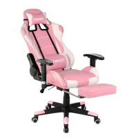 Silla Gamer Ergonómica con apoya pies rosada