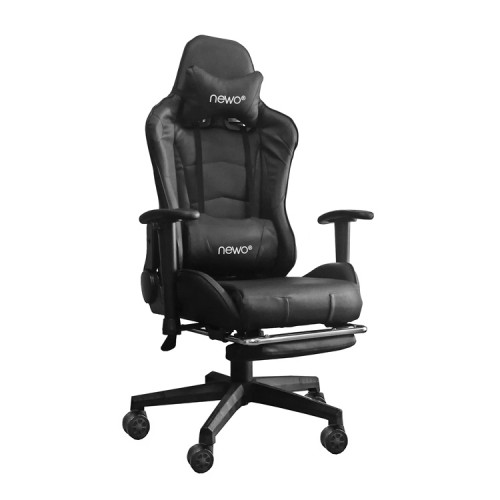 Silla Gamer Negra Ergonómica con apoya reposa pies 
