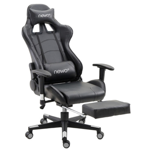 Silla Gamer Negra Ergonómica con apoya reposa pies 