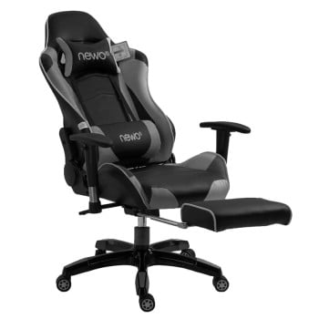 Silla Gamer Gris y Negra Ergonómica con apoya pies 