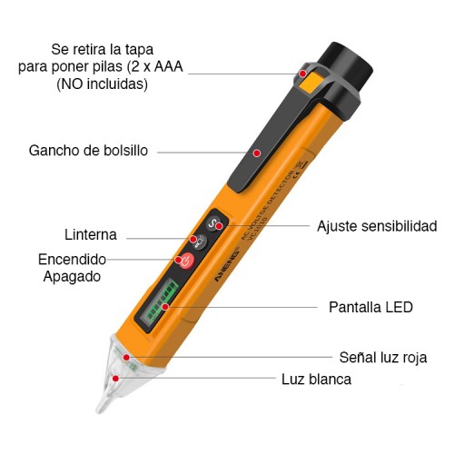 Detector voltaje corriente eléctrica sin contacto 12V a 1000V