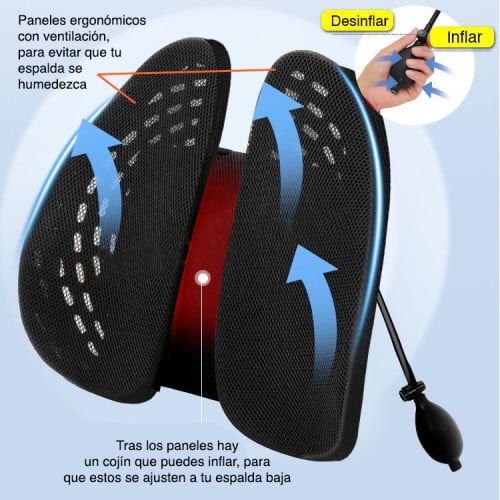 Cojín Respaldo Lumbar silla ajuste presión aire