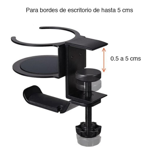 Soporte colgador audífonos y porta vasos escritorio