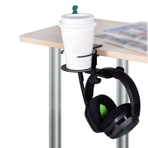 Soporte colgador audífonos y porta vasos escritorio