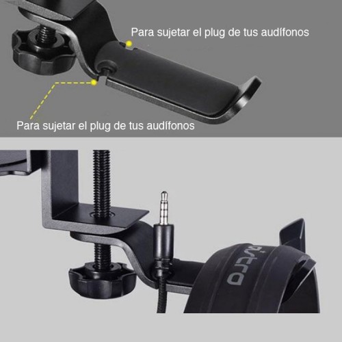 Soporte colgador audífonos y porta vasos escritorio