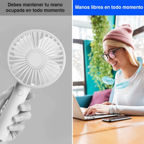 Ventilador de cuello portátil recargable con 3 velocidades