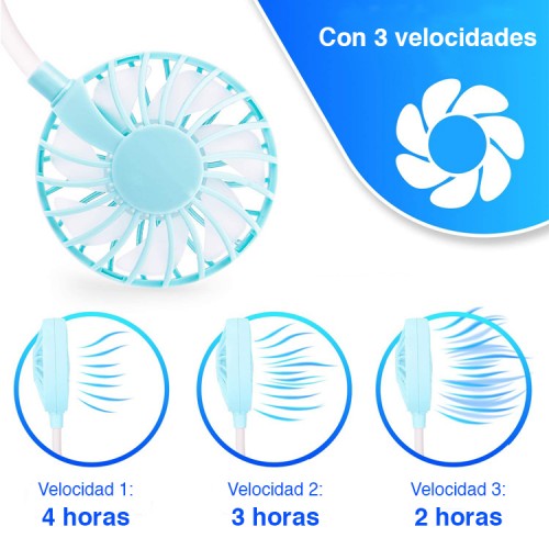Ventilador de cuello portátil recargable con 3 velocidades