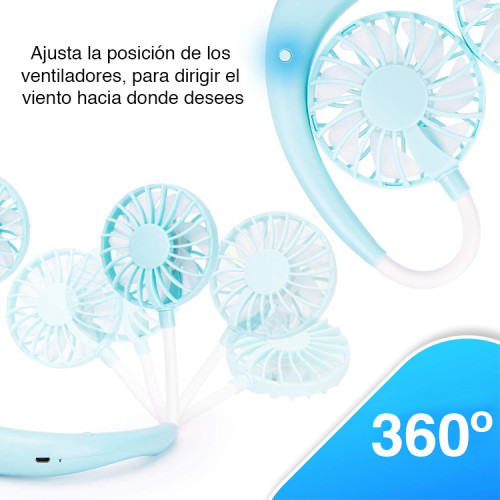 Ventilador de cuello portátil recargable con 3 velocidades