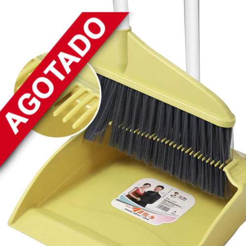 Mini Escoba con pala con limpiador de pelos pelusas Amarilla