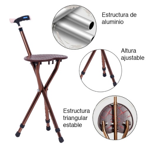 Bastón ortopédico asiento plegable altura ajustable