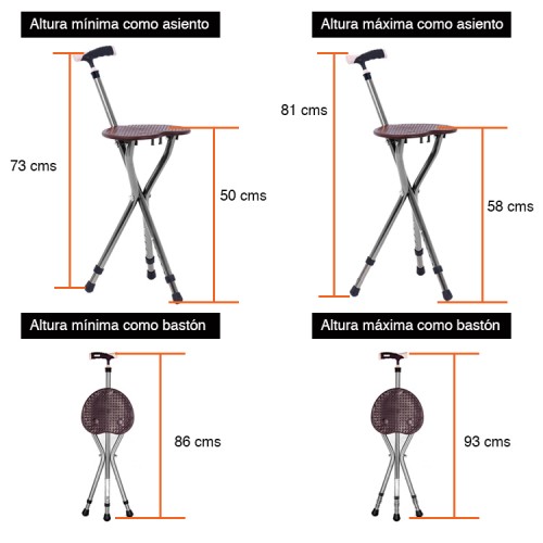 Bastón ortopédico asiento plegable altura ajustable