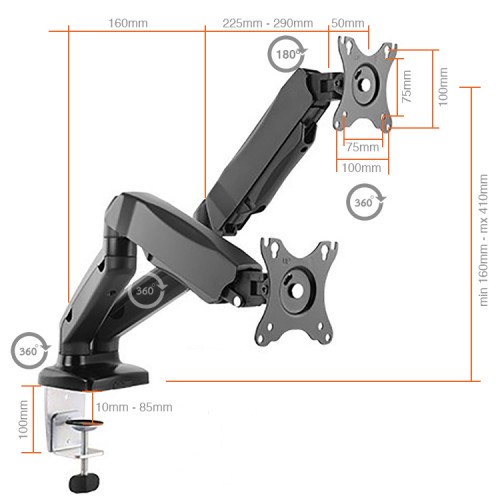 Soporte Doble Monitor brazo articulado escritorio "13 a 27"