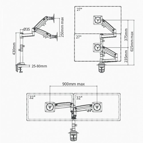 Soporte Doble Monitor Vertical y Horizontal articulado H180
