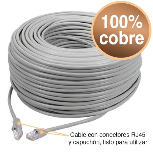 Rollo Cable de red 100 mts cat 6 100% cobre con RJ45
