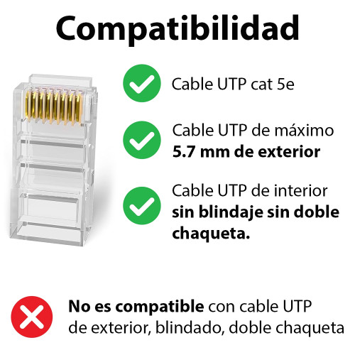 Conectores RJ45 Bolsa 100 unidades para cable cat 5e