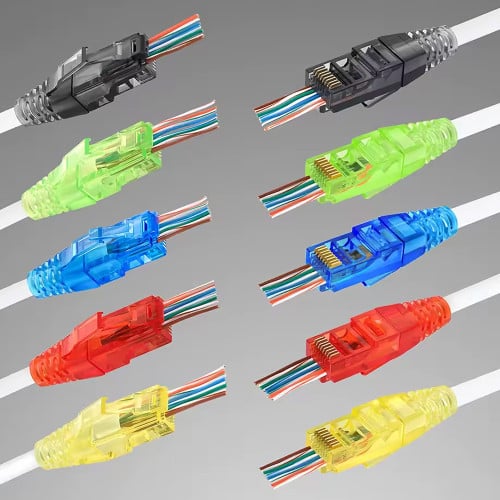Conector RJ45 Pass Through cat 6 + capuchón pack 10u