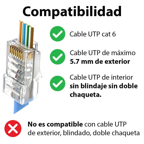 Conector RJ45 Pass Through cat 6 x 10u Conector RJ45 Pass Through cat 6 x 10u