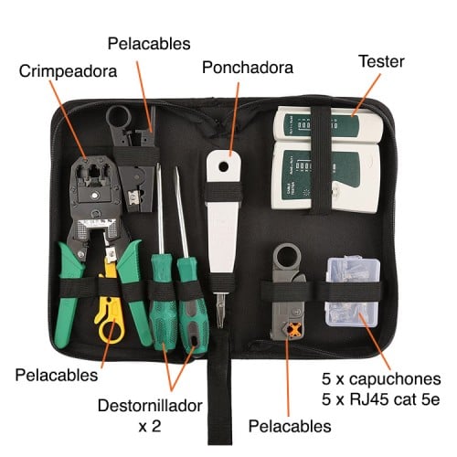 Kit herramientas Redes: Crimpeadora, Tester, Ponchadora, pelacables y más