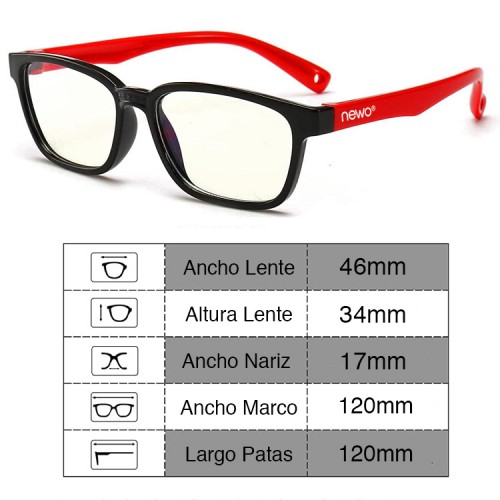 Lentes descanso Niños anti Luz azul Pantallas Negro Rojo